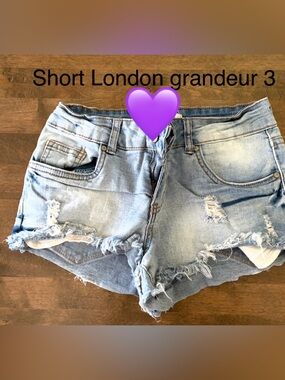 London Grandeur Light Blue Distressed Denim Shorts